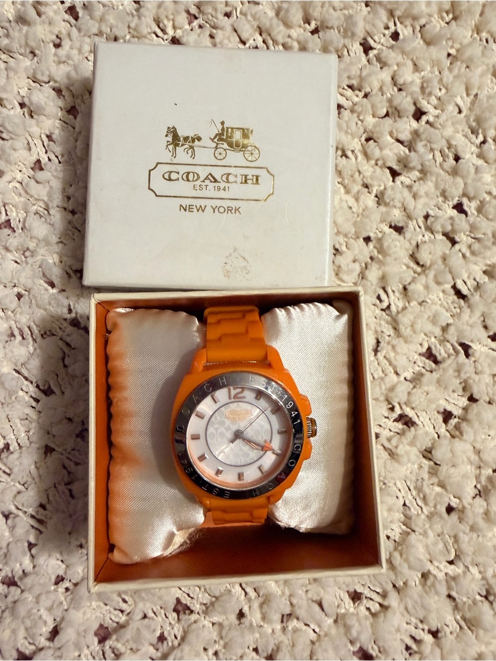 Coach Orange Silicone Watch with White Dial